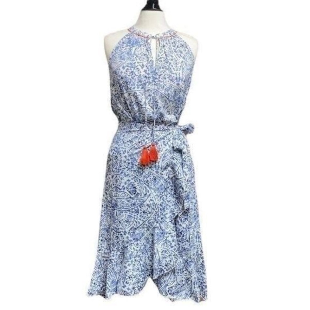 THML Blue Printed Halter Top & Wrap Skirt Set